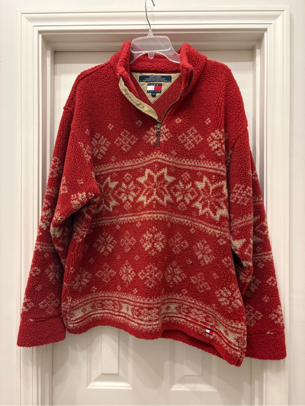Vintage Men’s Tommy Hilfiger Sherpa Fleece Snowflake Quarter Zip Pullover Size L